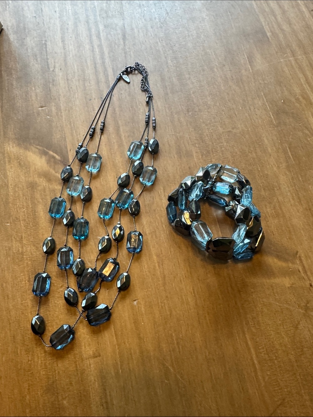 New York & Company Blue Faceted Multi-Strand Necklace and Bracelet Set